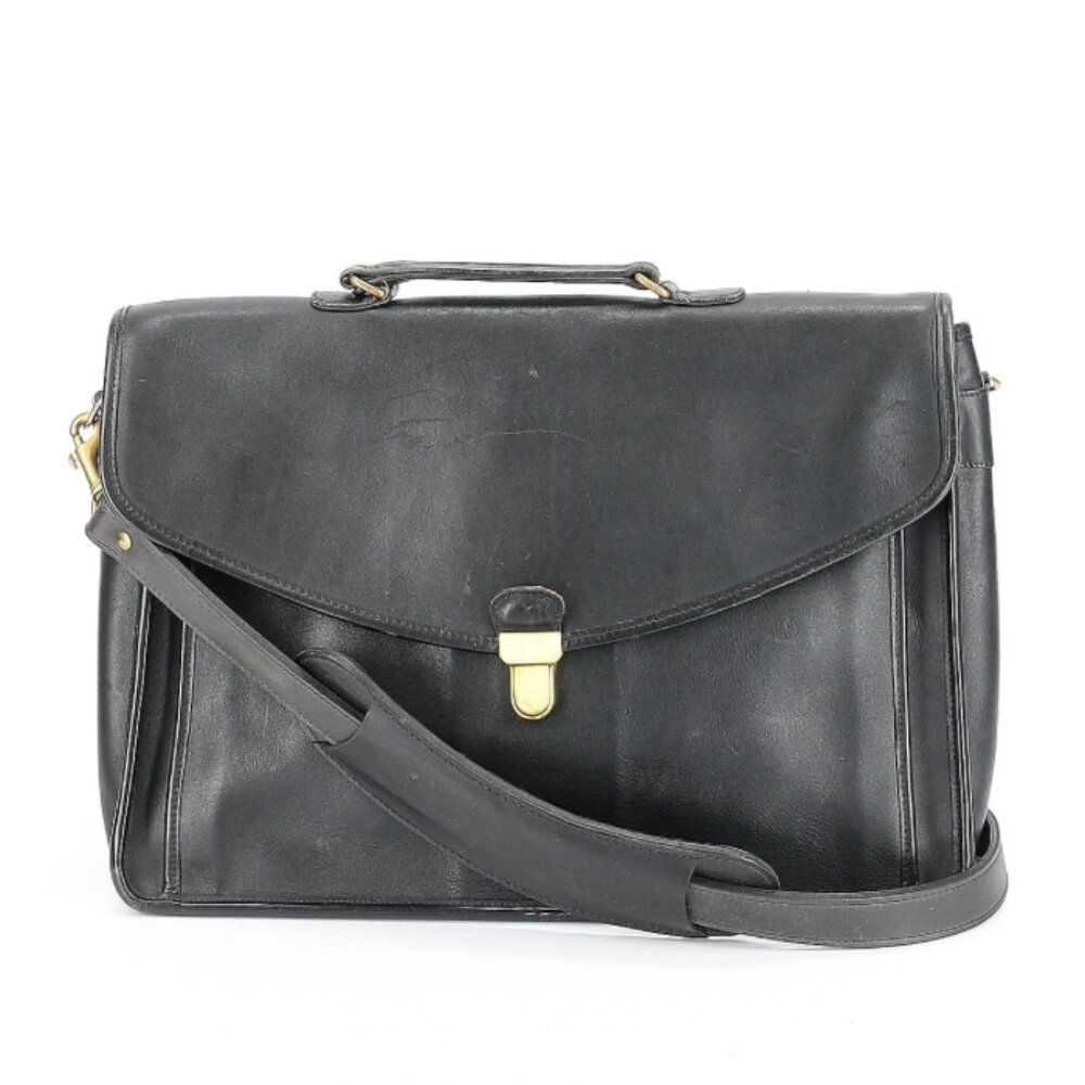 Coach Morgan Made in USA Vintage Black Leather Messenger Portfolio Briefcase